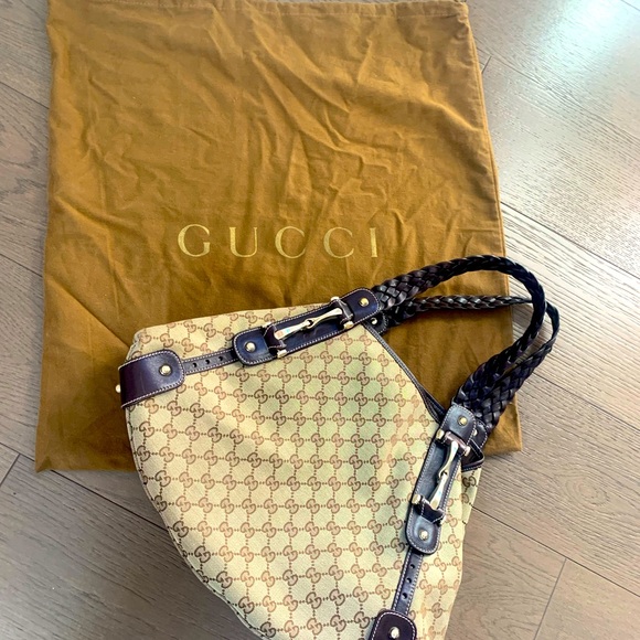 Authentic GUCCI Pelham GG Guccissima & Leather w/ Braided Brown Straps Handbag - Picture 6 of 6